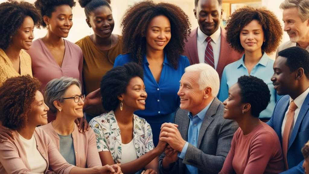 An image of a group of people of different gender, age and ethnicity to demonstrate how relationship communication is influenced by our individual attachment styles.