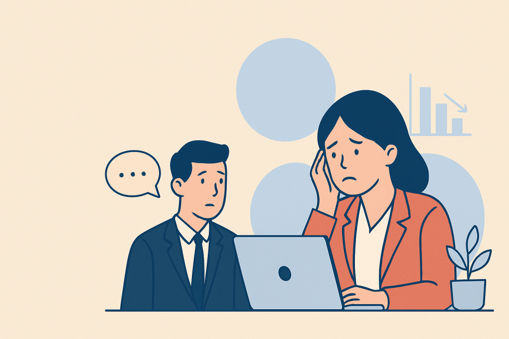 An image representing someone with an anxious attachment style in a workplace.