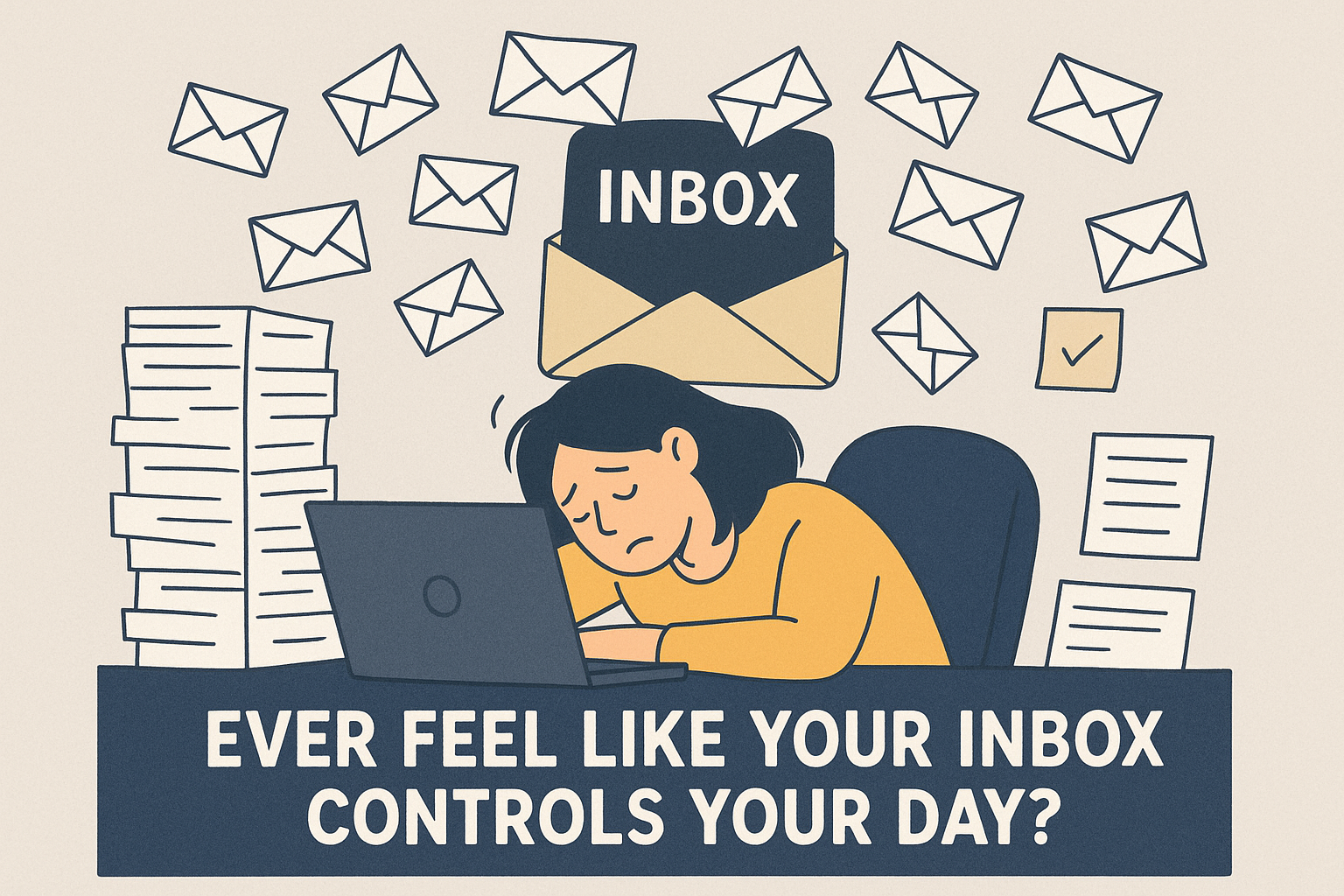 An image showing someone surrounded by lots of things to do that all feel urgent and so they are struggling to focus