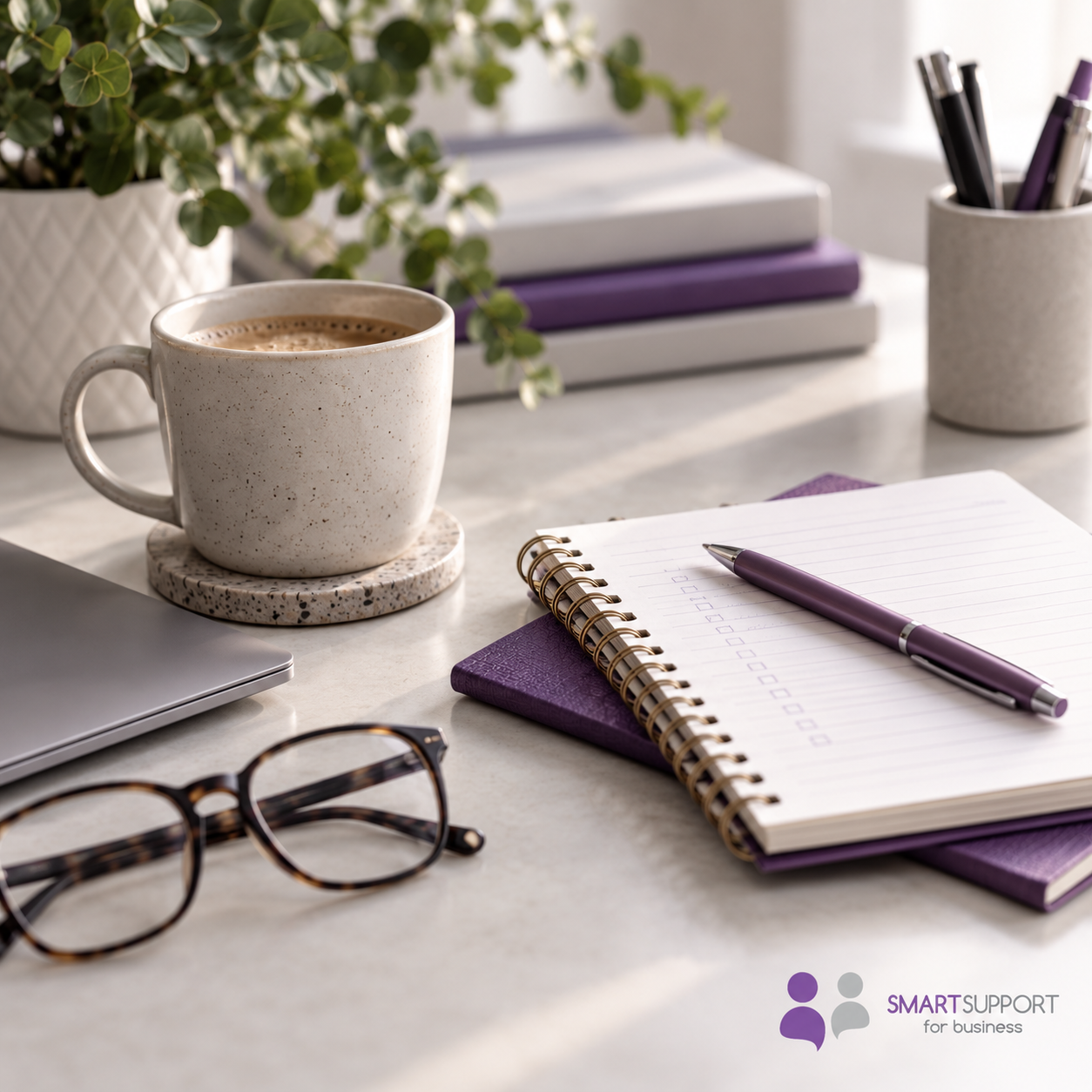 Notebook, coffee and laptop representing thinking time for business owners